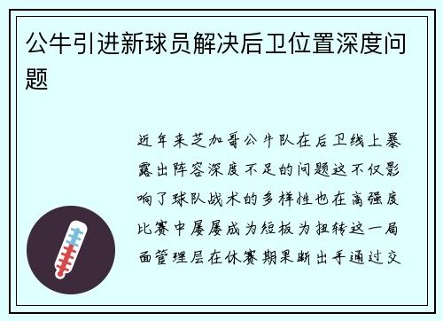 公牛引进新球员解决后卫位置深度问题
