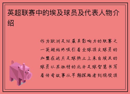 英超联赛中的埃及球员及代表人物介绍